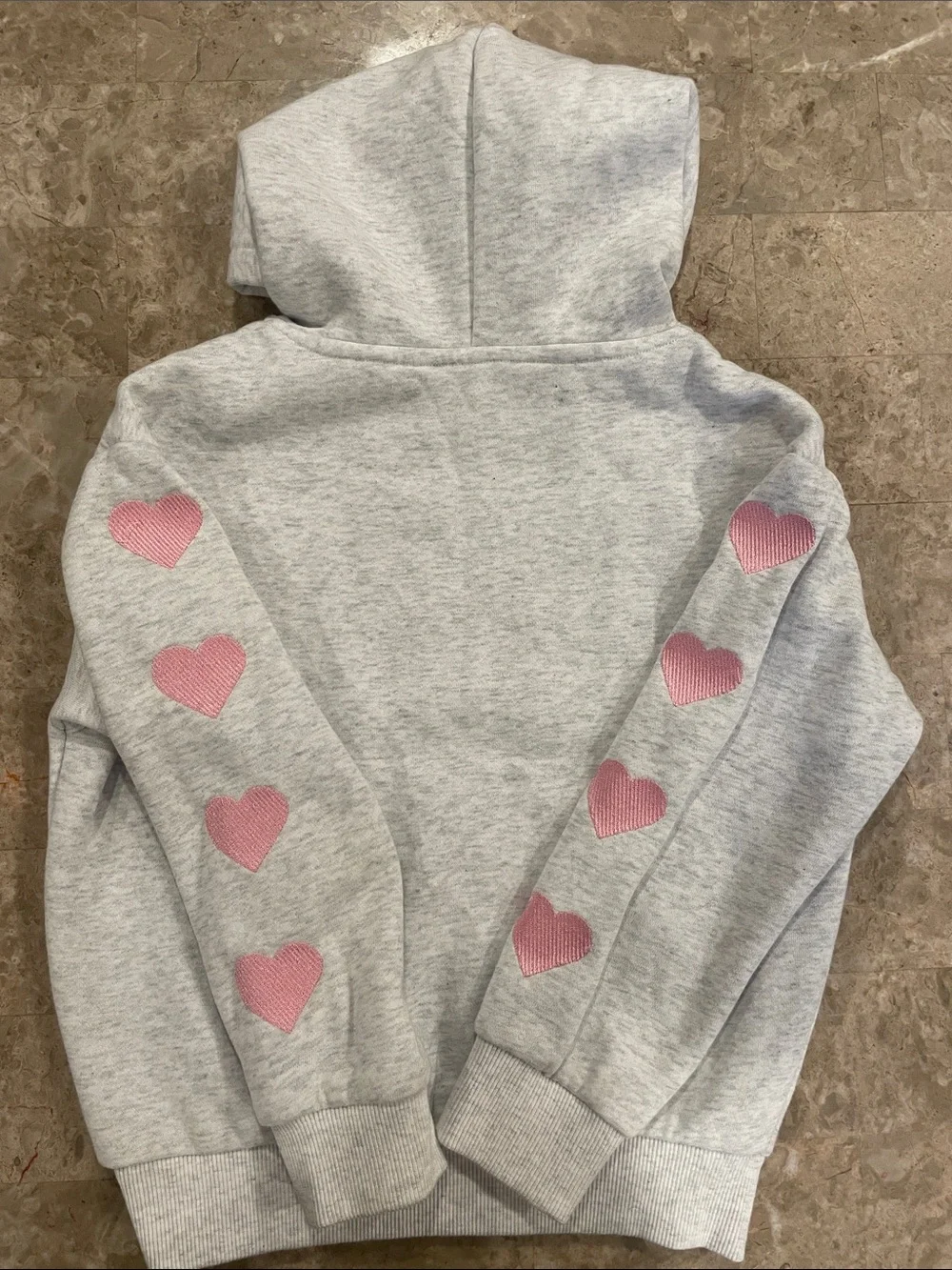 Cozy Embroidered Kids Grey Hoodie with Pink Hearts & Teddy Patch girls size 7/8